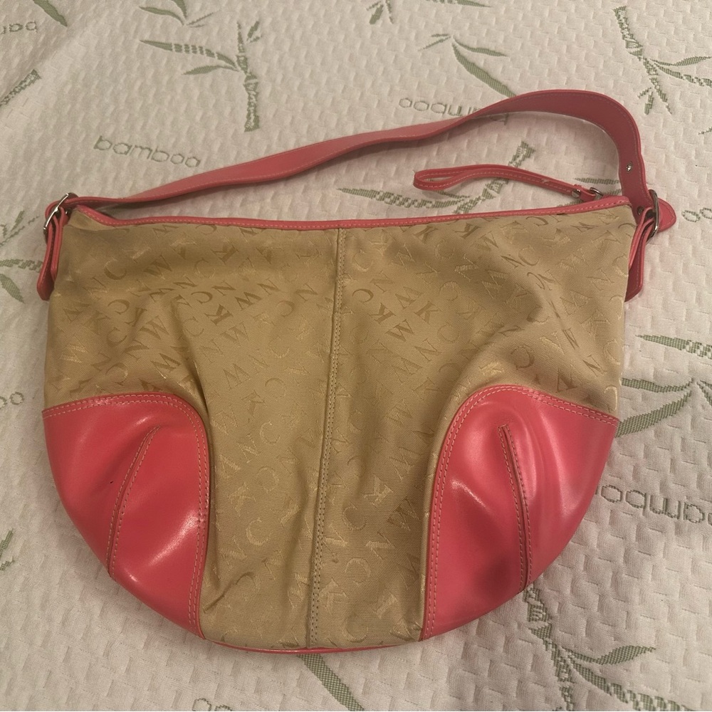 Pink & Tan (Fabric & Leather) Hobo Bag